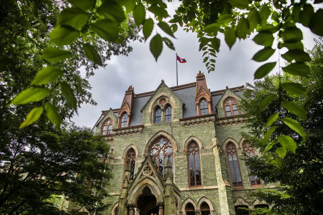 View of College Hall through trees